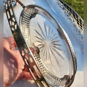 VINTAGE MANNING BOWMAN & CO SILVER DISH WITH GLASS INSERT